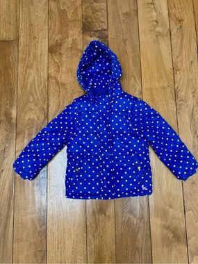 Mini Boden Girls 5-6Y Blue Polka Dot 3-in-1 Puffer Jacket Vest Fleece Lined